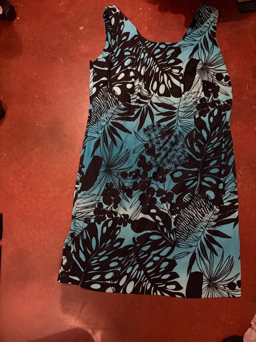 Blue and Black Tropical Print Sleeveless Dress